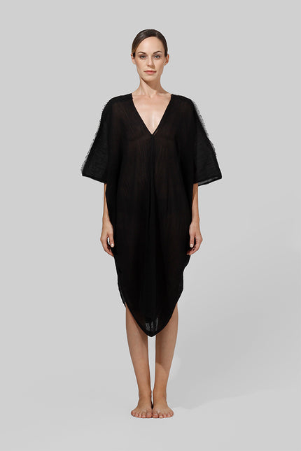 Triangle shaped mid length kaftan with v-neck